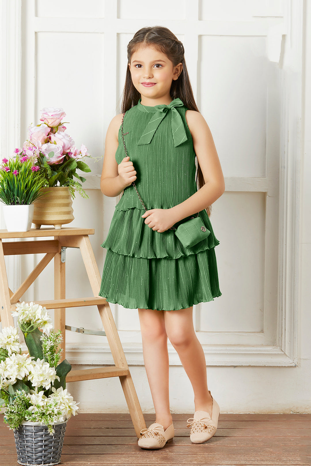 Tiny Baby Green Colored Skirt Set