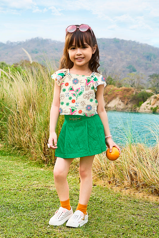 Tiny Baby Green Colored Skirt Set