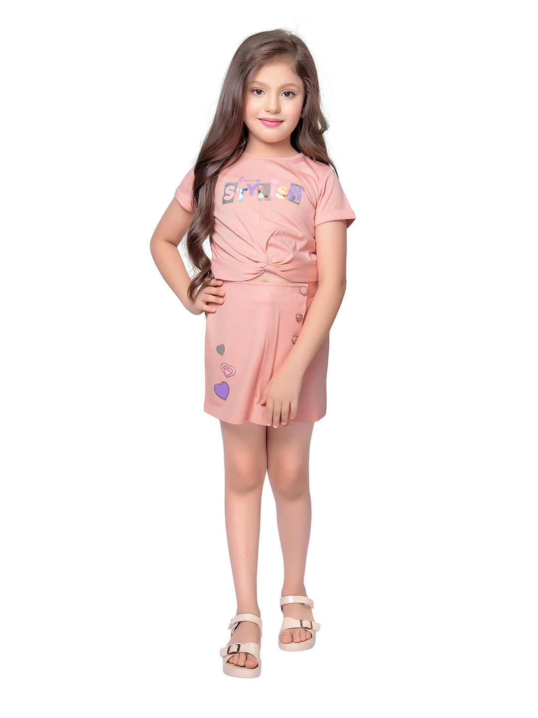Tiny Baby Peach Colored Skirt Top Set - 2092 Peach