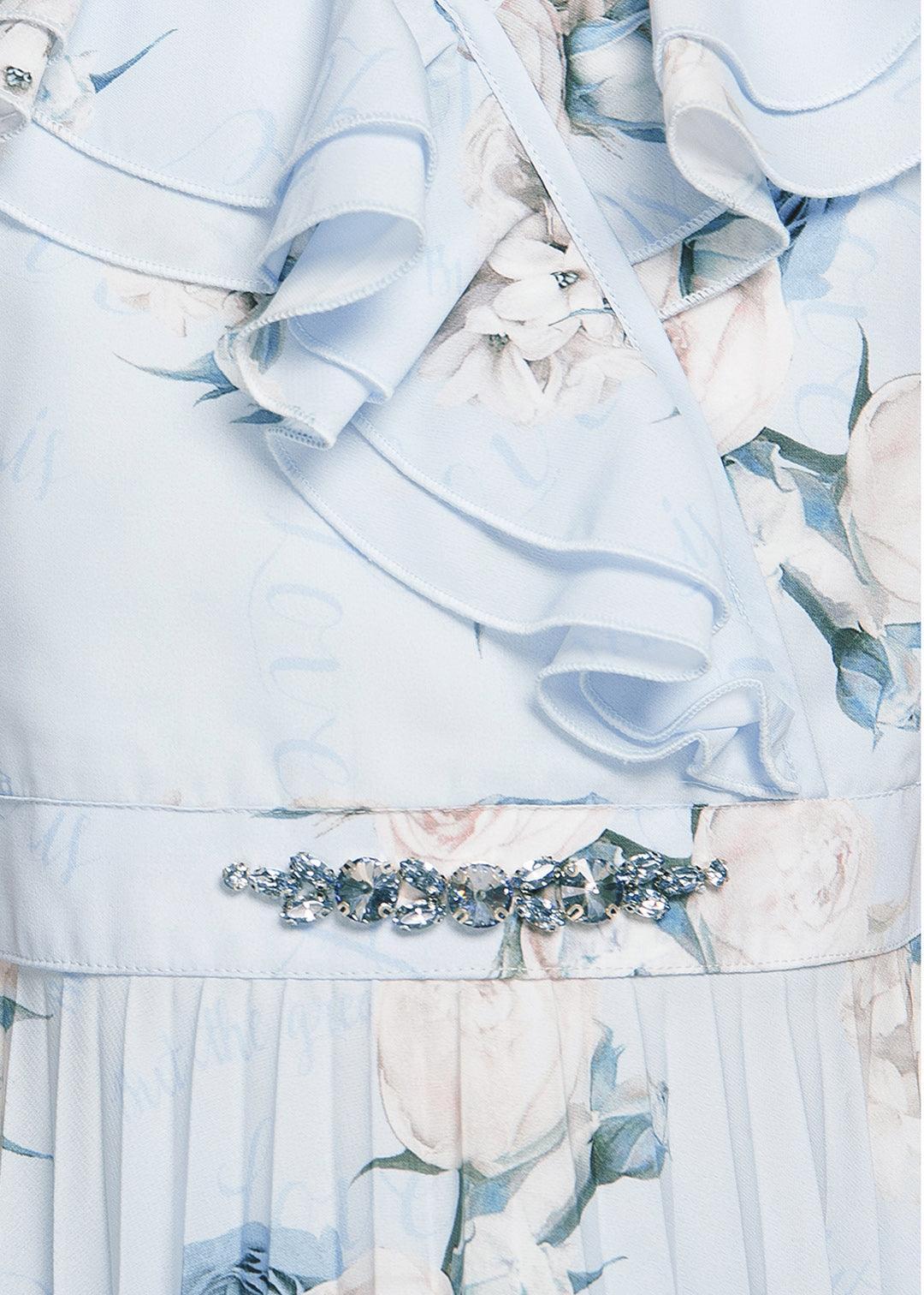 Floral Sky Blue Knee Length Dress - 2000-Sky Blue - TINY BABY INDIA shop.tinybaby.in