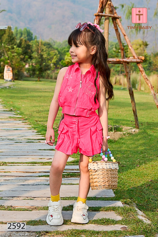 Tiny Baby Coral Rose Colored Short  Set