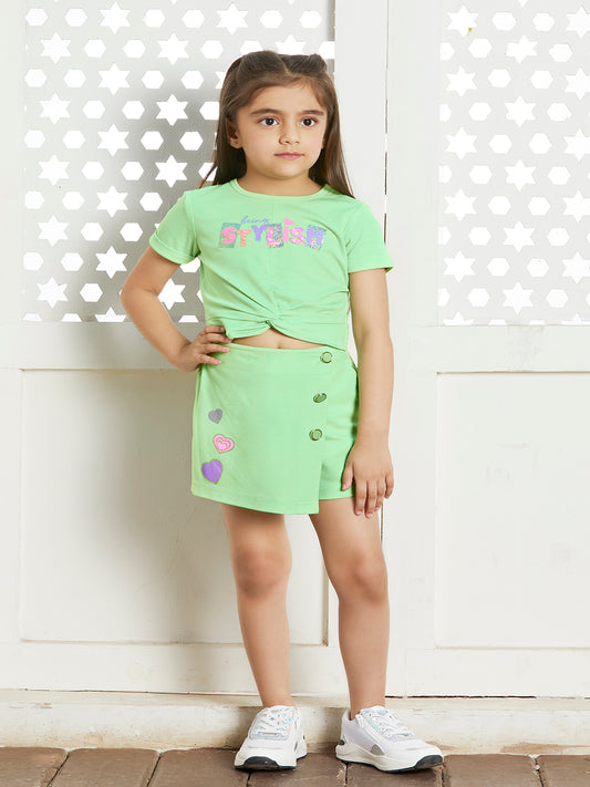 Tiny Baby Neon Green Colored Skirt Top Set - 2092 Neon Green