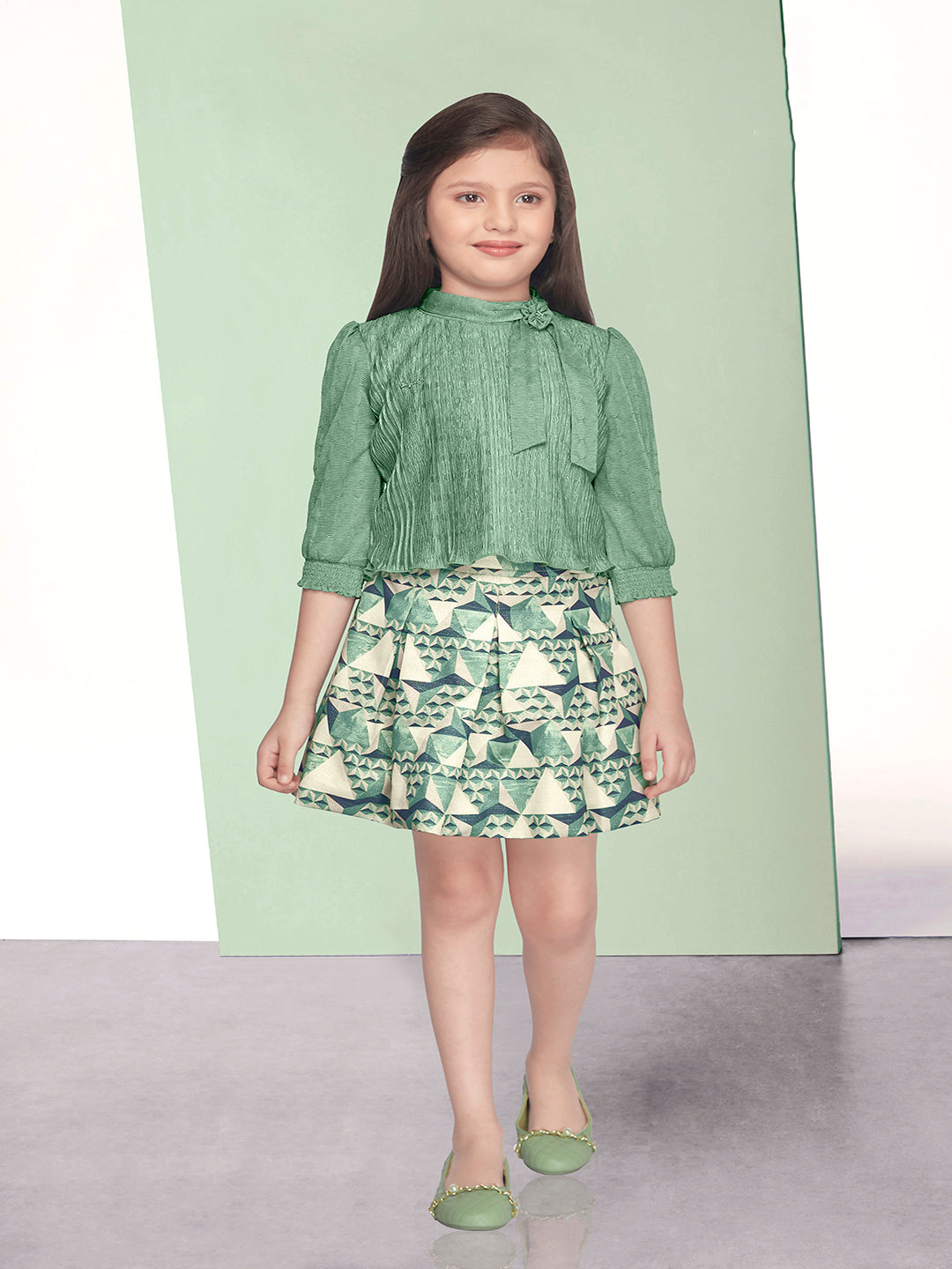Tiny Baby Green Colored Skirt Top Set - 2122 Green
