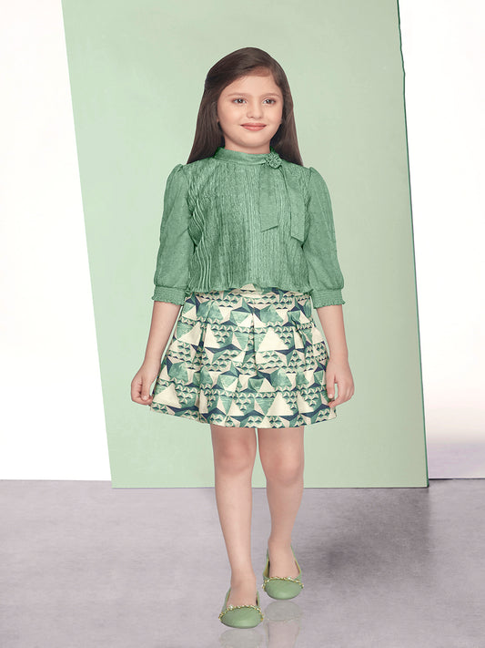 Tiny Baby Green Colored Skirt Set