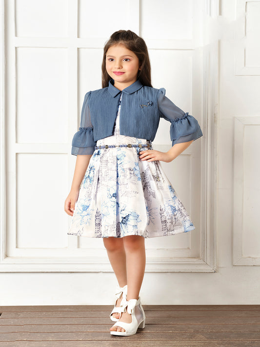 Tiny Baby Blue Colored Dress with Jacket - 2221 Blue