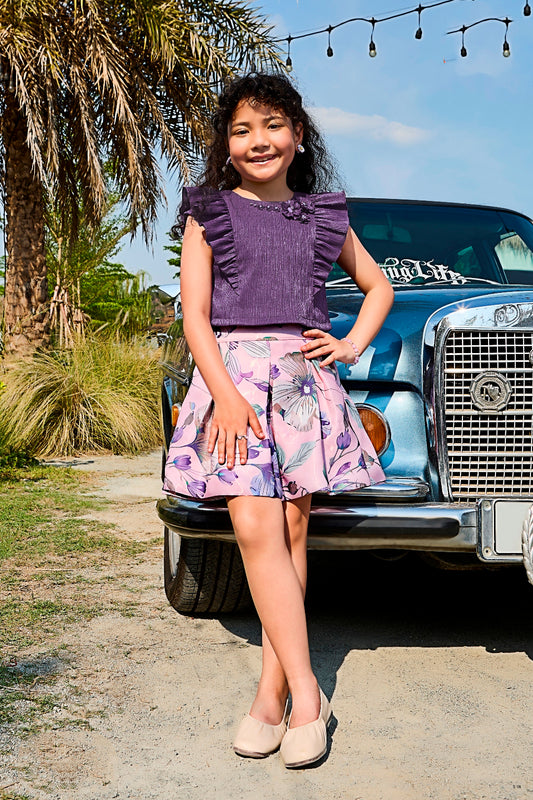 Tiny Baby Purple Colored Skirt Set