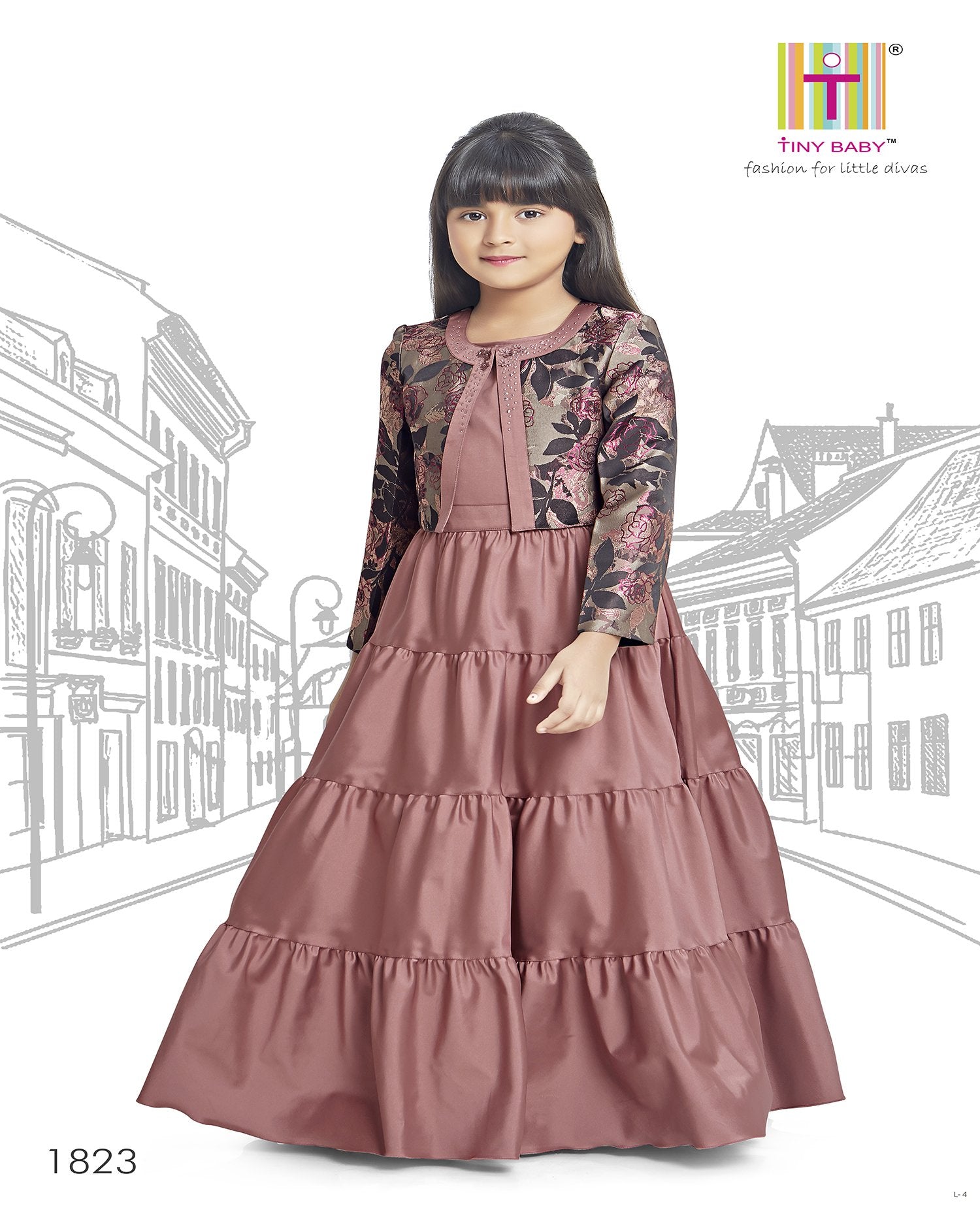 Solid Pattern Brick Colored Gown - 1823-Brick - TINY BABY INDIA shop.tinybaby.in