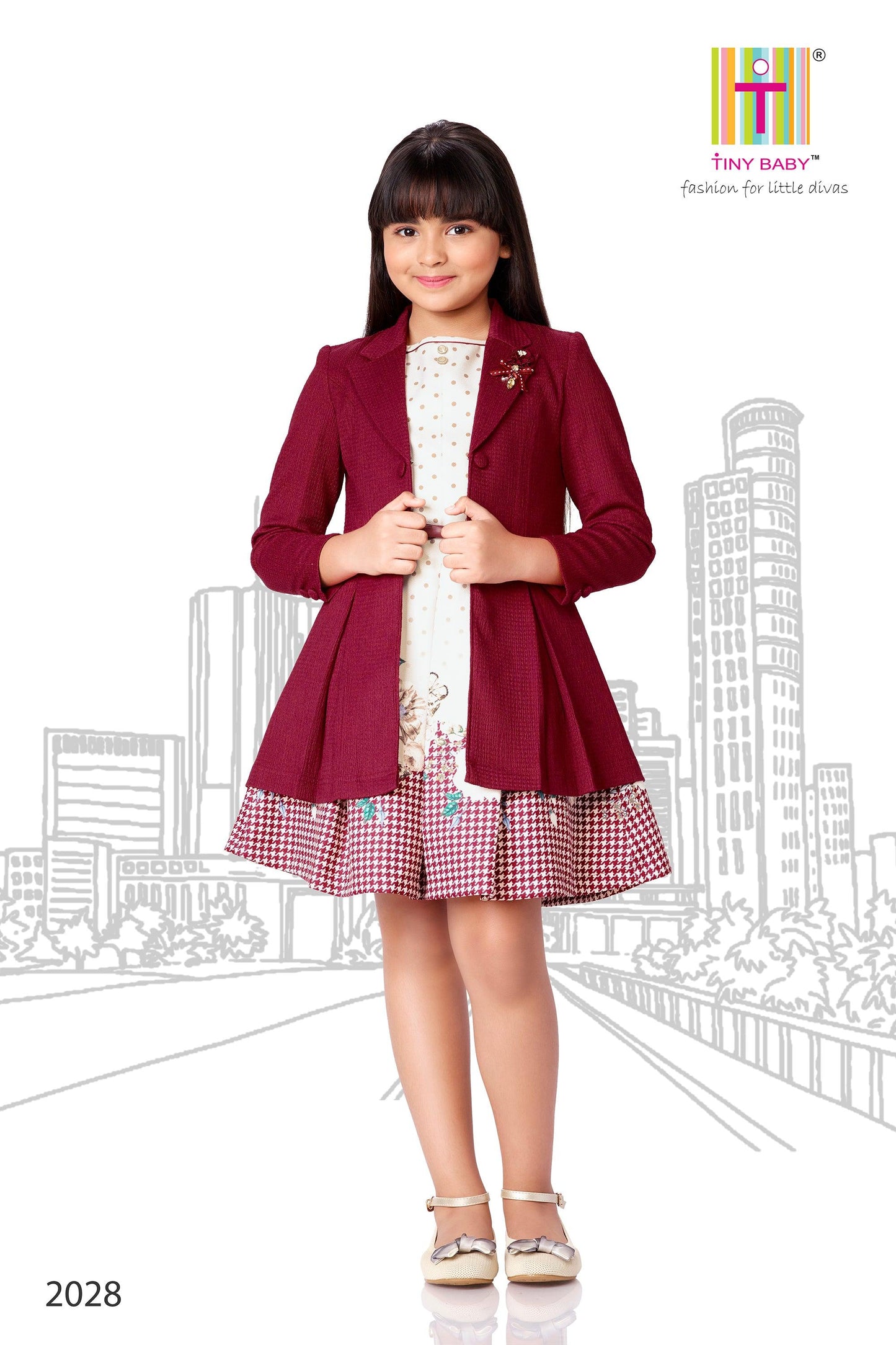 Tiny Baby Pink Colored Dress With Jacket - 2028 Maroon - TINY BABY INDIA shop.tinybaby.in