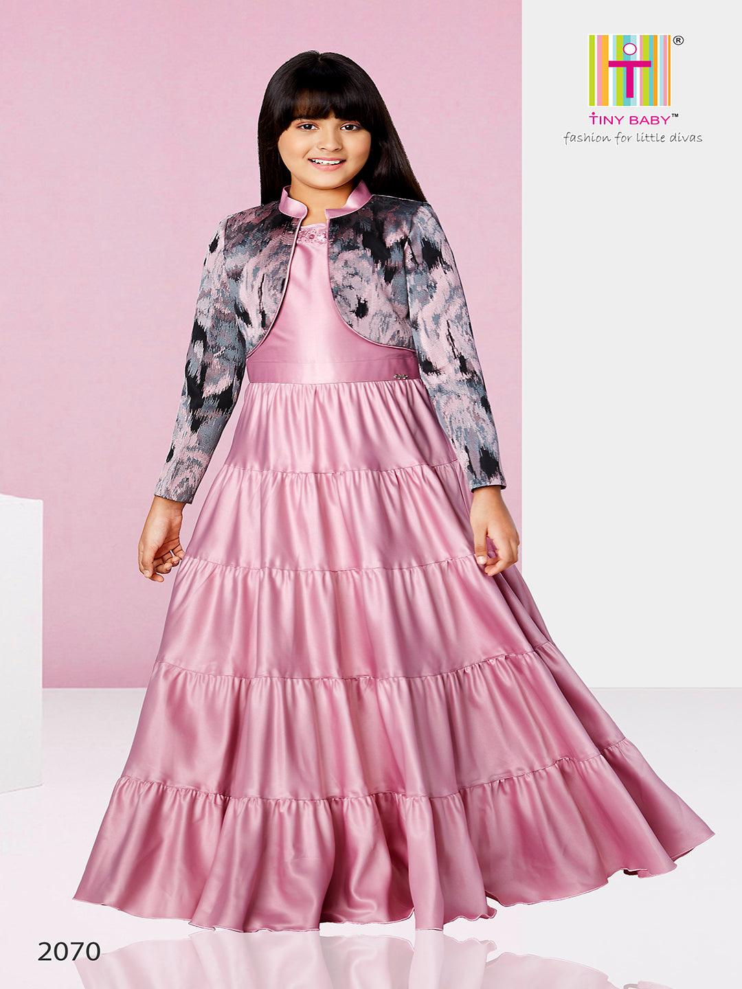 Solid Pattern Pink Colored Gown - 2070 Pink - TINY BABY INDIA shop.tinybaby.in