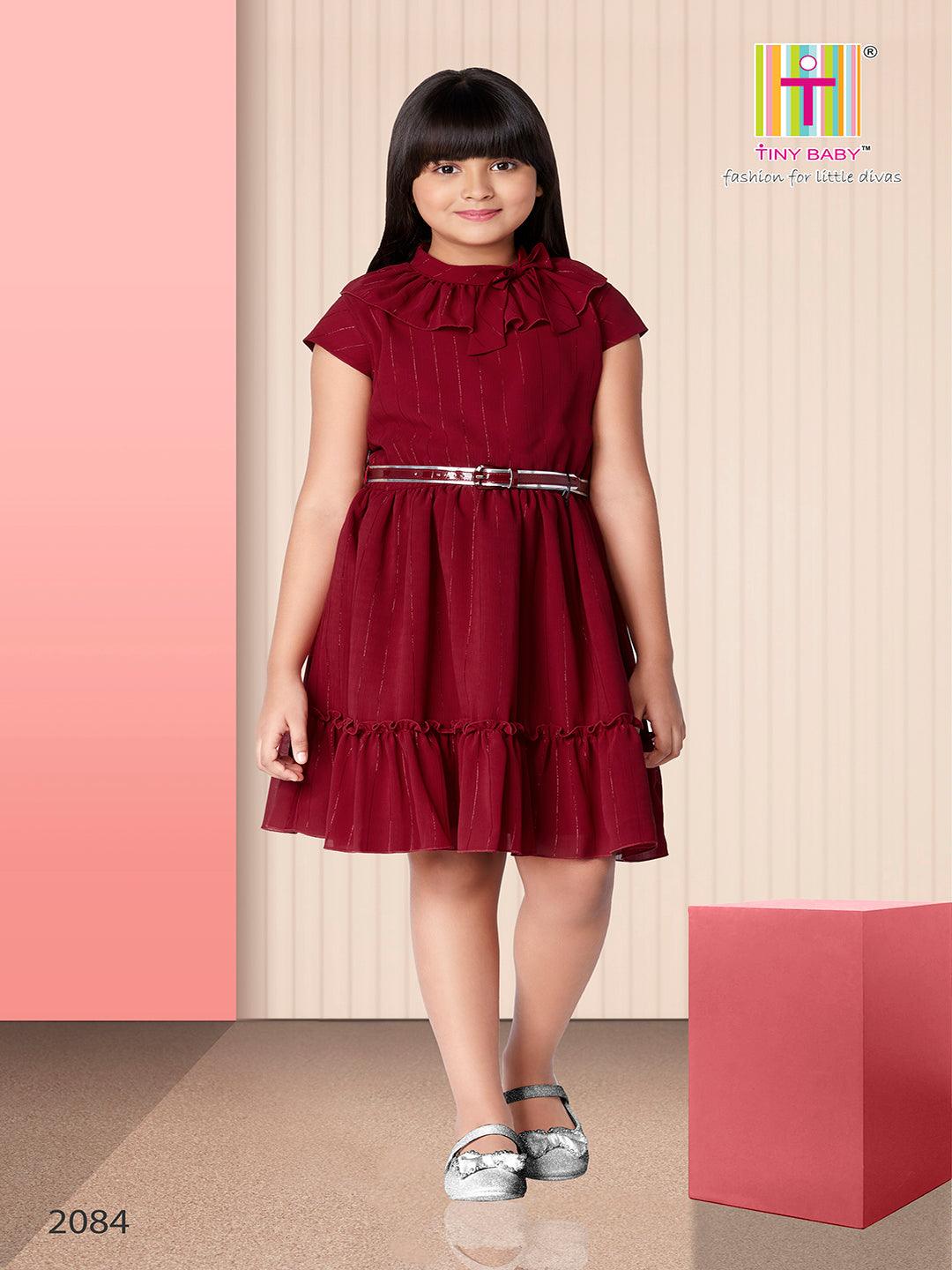 Tiny Baby Maroon Colored Dress - 2084 Maroon - TINY BABY INDIA shop.tinybaby.in