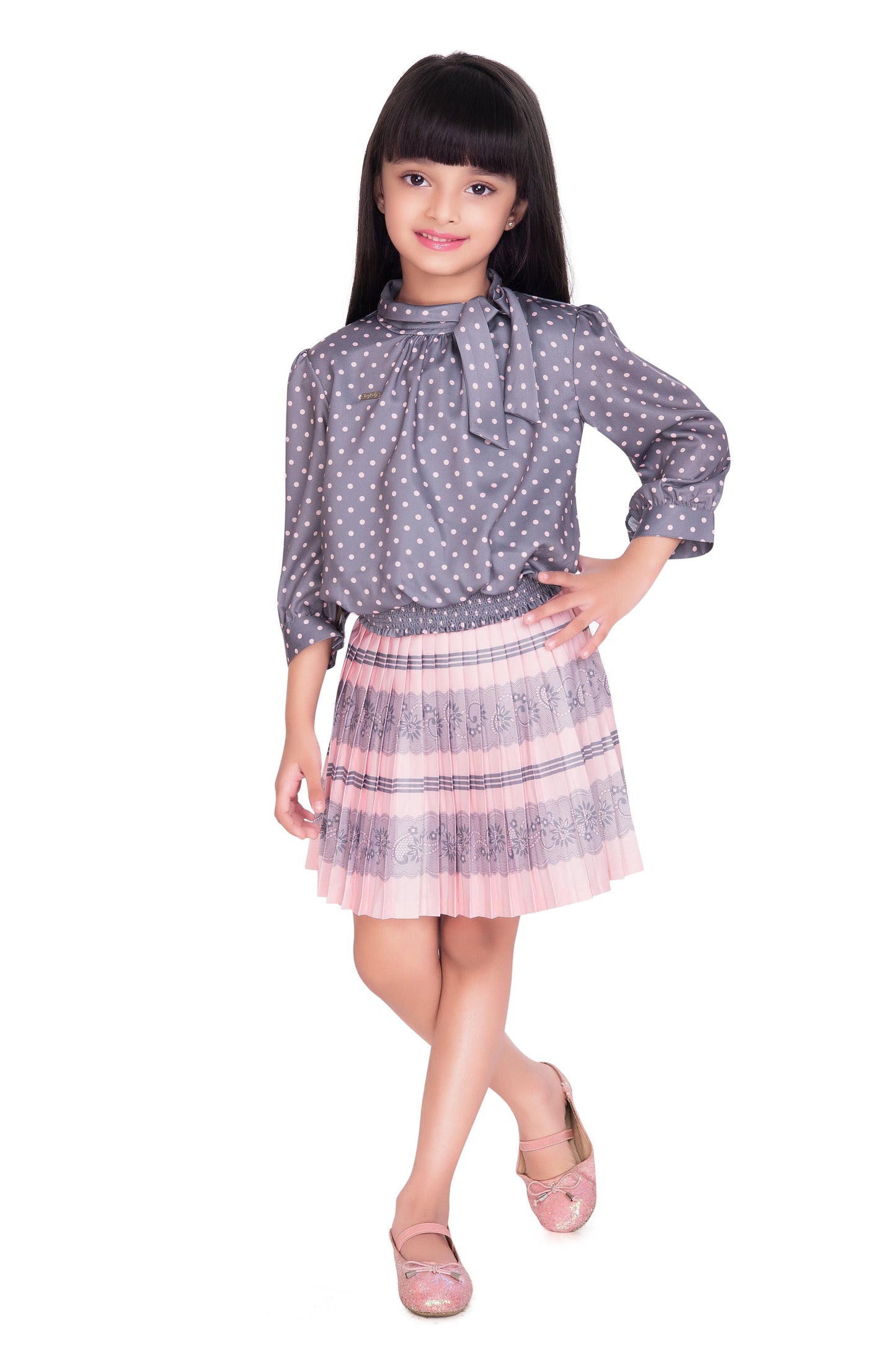 Peach-Grey Colored Skirt Top set - 2059 Peach - TINY BABY INDIA shop.tinybaby.in