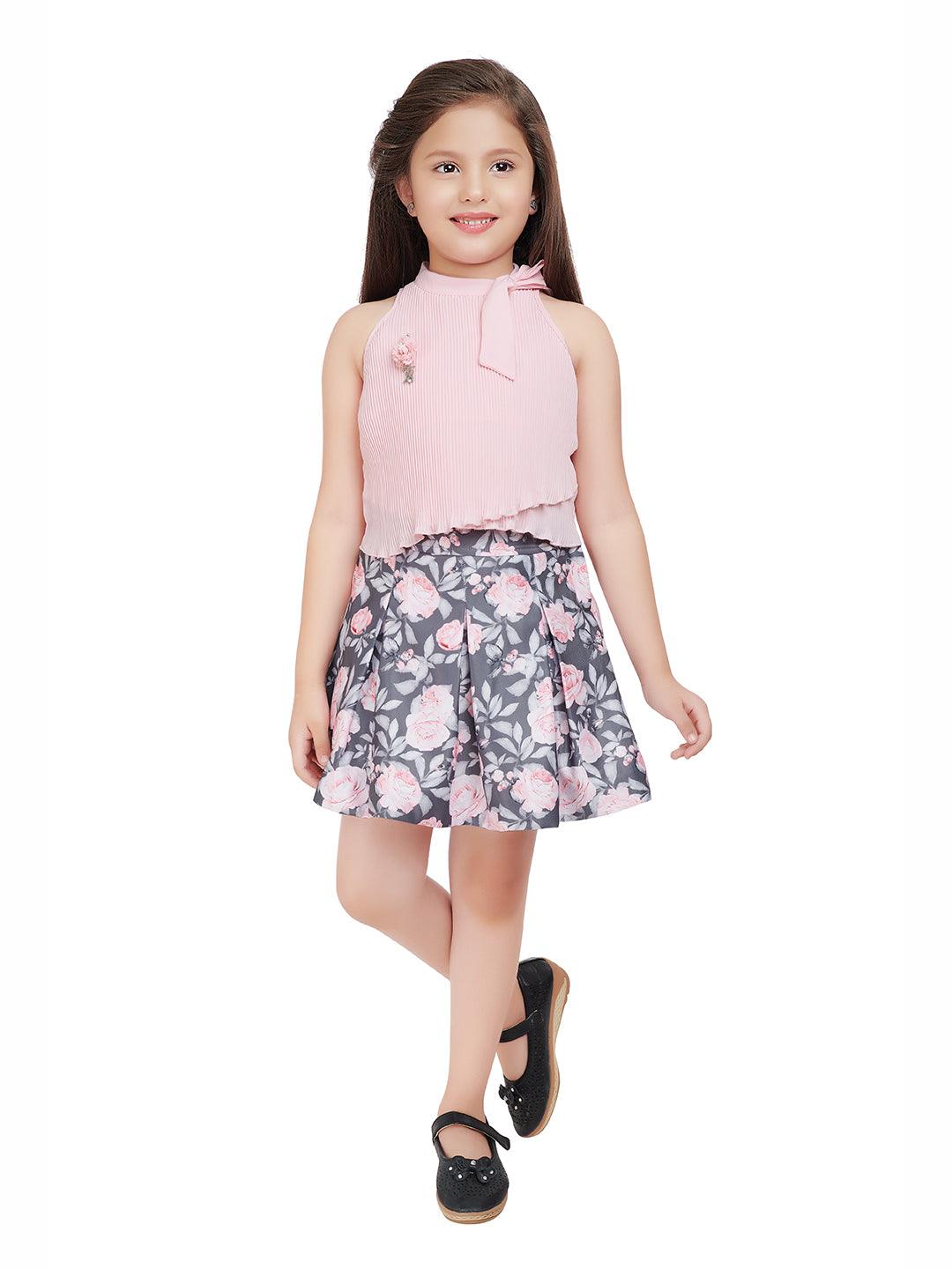 Stylish 2 Piece Cotton Pink Top Skirt For Baby Girls  flybuyin